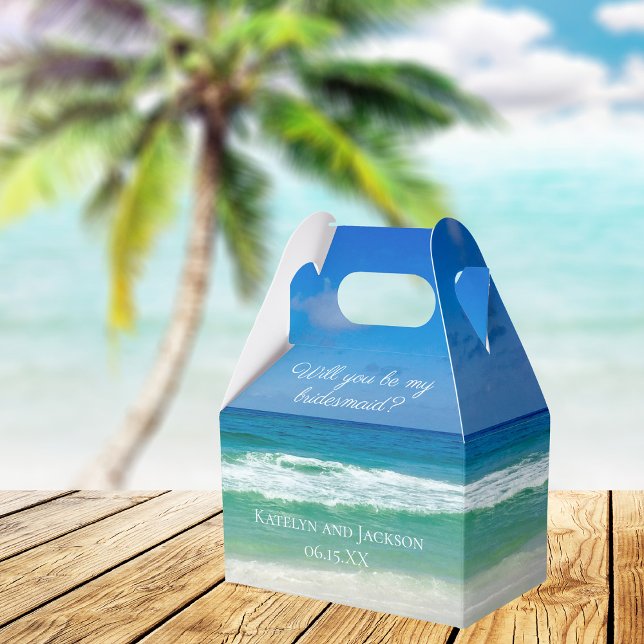 Beach Wedding Blue Waves Will You Be My Bridesmaid Favor Box (Creator Uploaded)