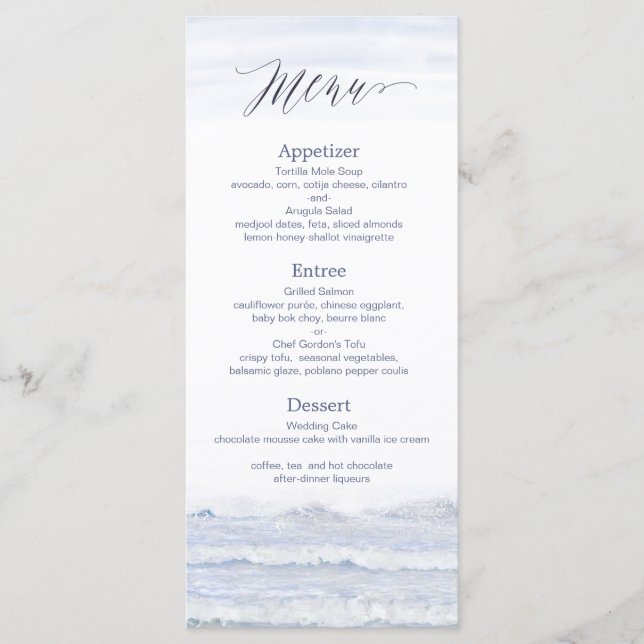Beach Wedding, Blue White Watercolor Wedding Program (Front)