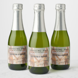 Beach Wedding Boarding Pass Romantic Sparkling Wine Label