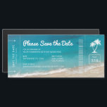 Beach Wedding Boarding Pass Save the Date Magnetic<br><div class="desc">Vibrant teal blue turquoise ocean waves with a sliver of a sandy shoreline on a modern casual beach destination wedding save the date card that looks like a boarding pass plane ticket... . on a MAGNET that will be so FUN ON ANY FRIDGE! Chic dark turquoise blue and light tan...</div>