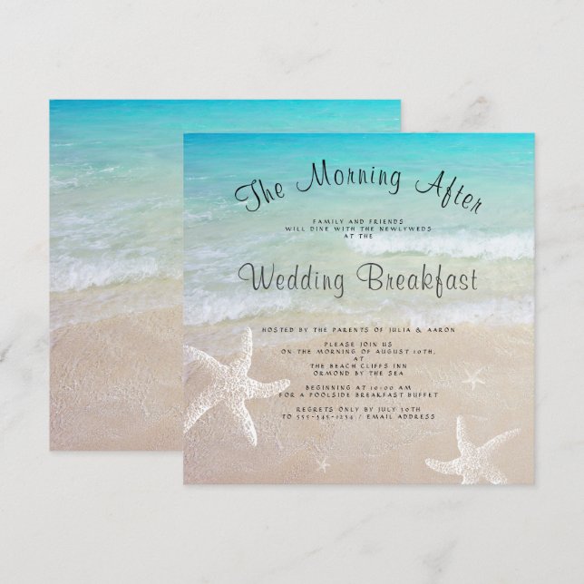 Beach Wedding Breakfast Square Invitations (Front/Back)