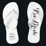 Beach Wedding Bride Flip Flops<br><div class="desc">Custom bride and groom beach wedding flip flops on black and white. Personalize it with your names and wedding date or customize it further if you wish to change the colours or to adjust the layout.</div>