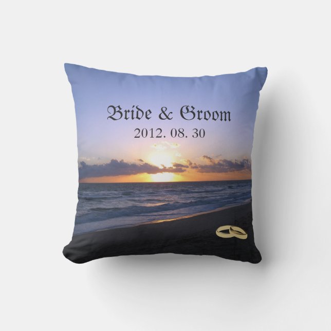 Beach Wedding Bride & Groom Keepsake Personalized Throw Pillow (Front)
