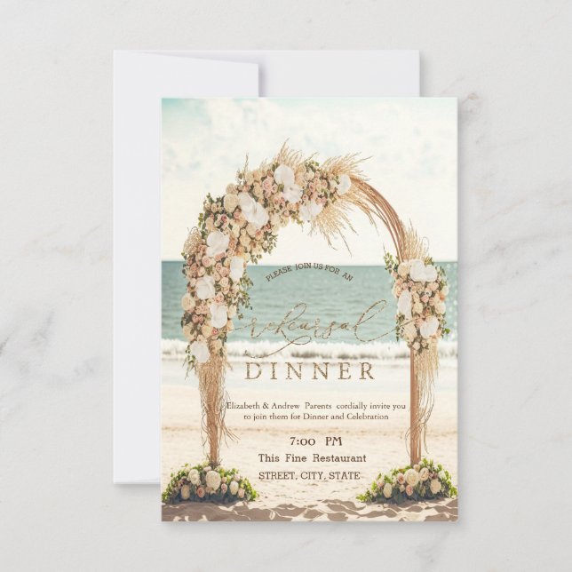 Beach Wedding Chic Arbor Roses Rehearsal Dinner   Invitation (Front)