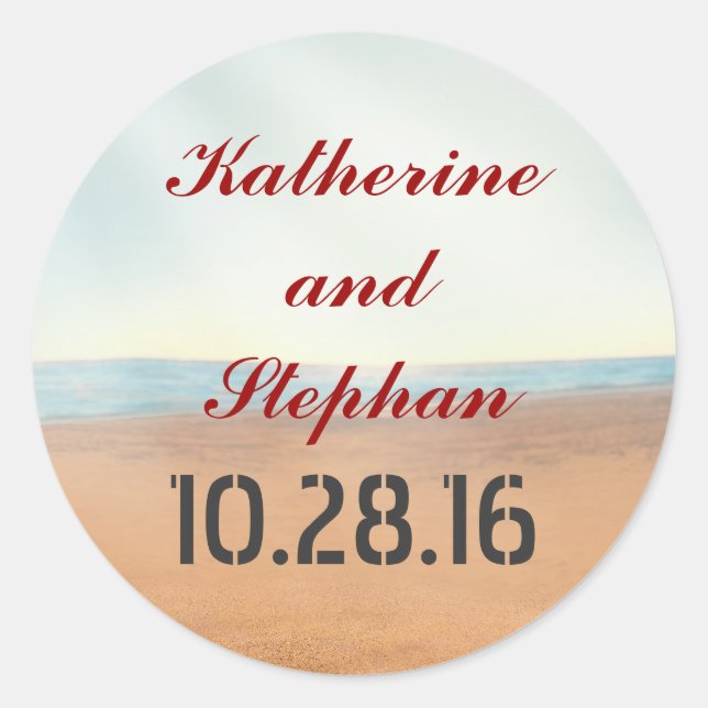 beach wedding classic round sticker (Front)