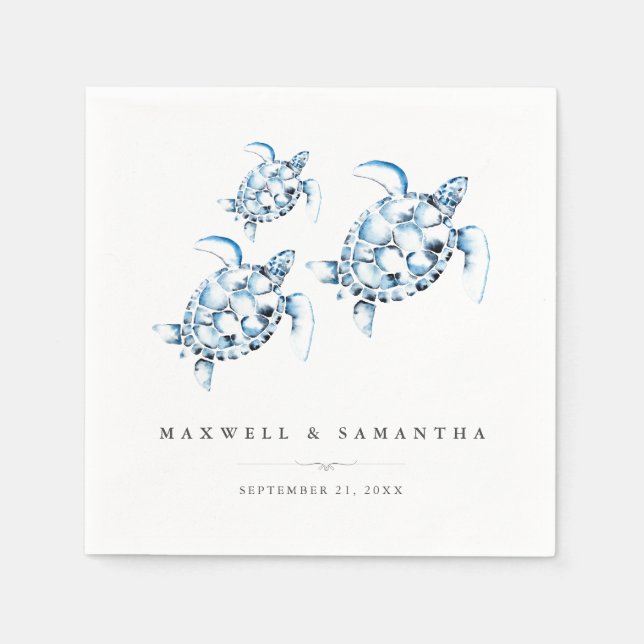 Beach Wedding Cocktail Napkins Sea Turtles (Front)