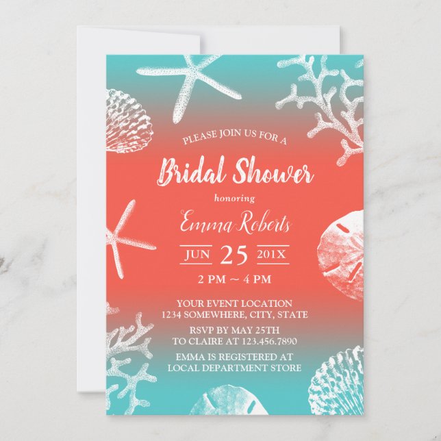 Beach Wedding Coral Reef Bridal Shower Invitation (Front)