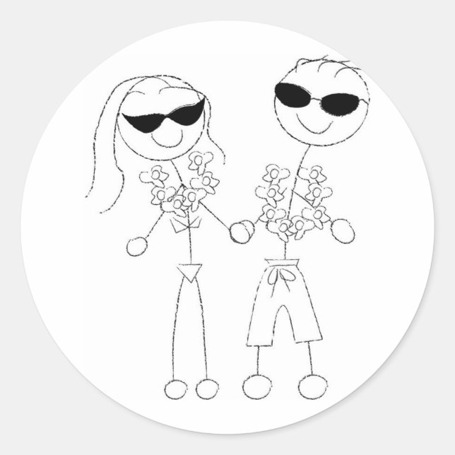 Beach Wedding Couple Classic Round Sticker (Front)