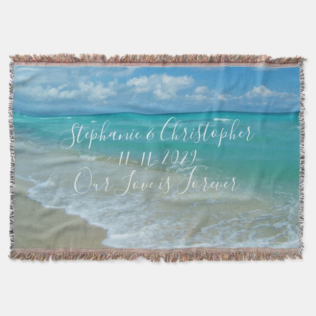 Beach Wedding Custom Personalized Newlywed Throw Blanket (Front)