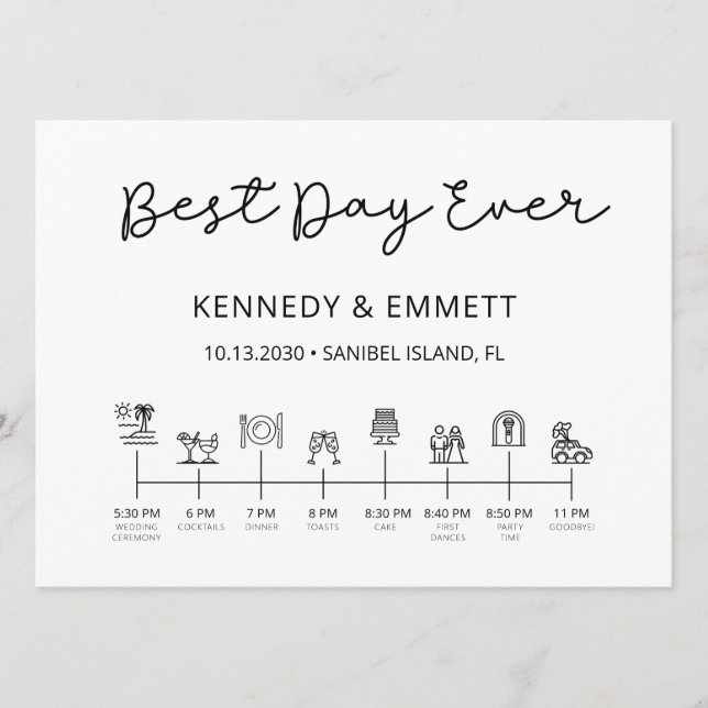 Beach Wedding Day Timeline Program (Front)