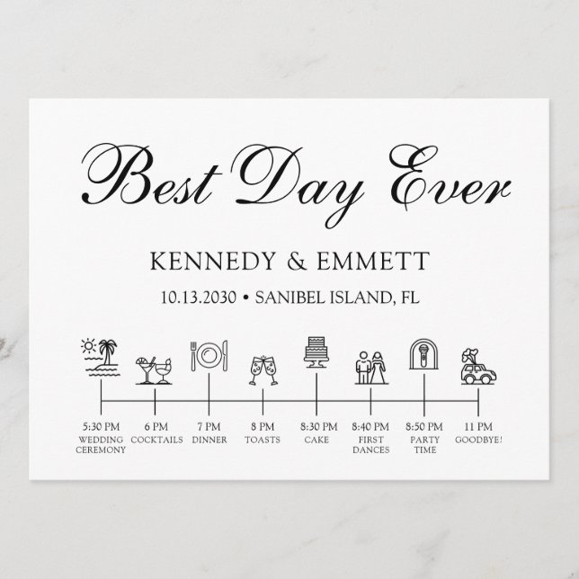 Beach Wedding Day Timeline Program (Front)