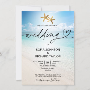 beach wedding destination tropical starfish sea invitation