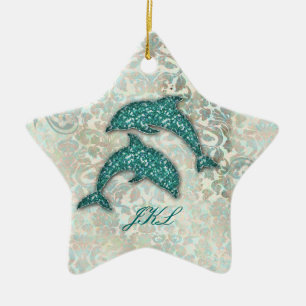 Beach Wedding Dolphin Ornament Vintage Damask