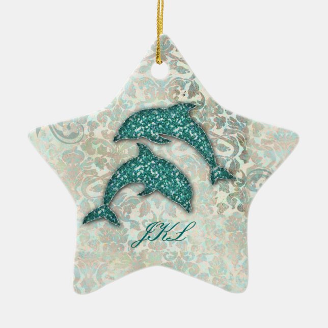 Beach Wedding Dolphin Ornament Vintage Damask (Front)