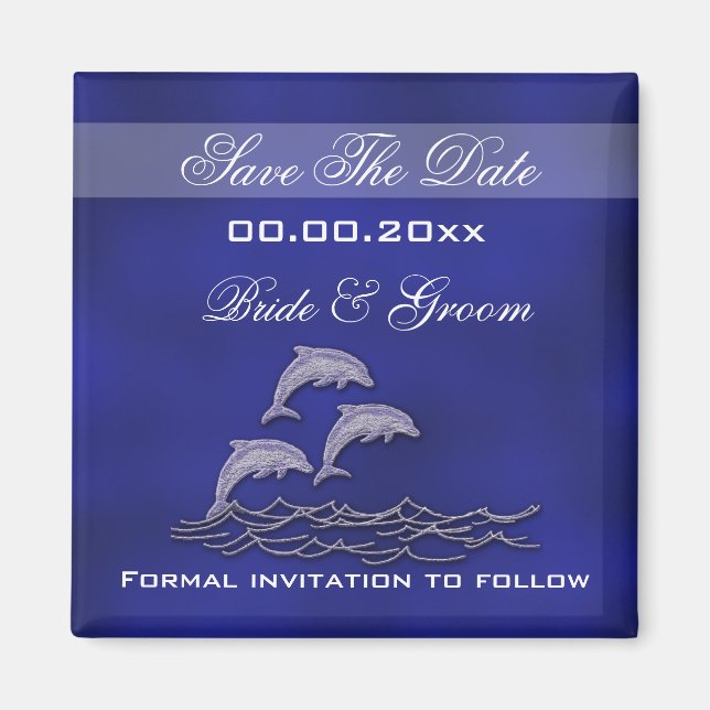 Beach wedding dolphin "save the date" magnet (Front)