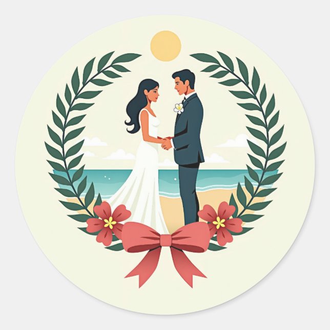 Beach Wedding Emblem Sticker (Front)