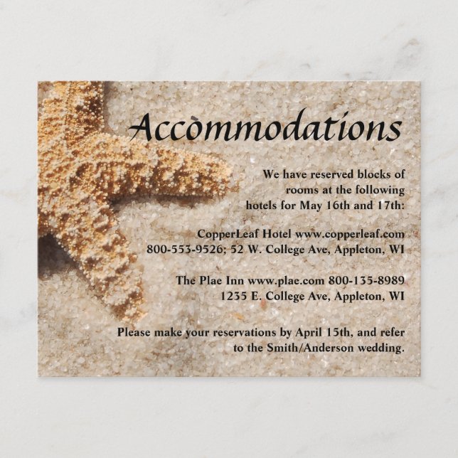 Beach Wedding Enclosure Cards - Starfish (Front)