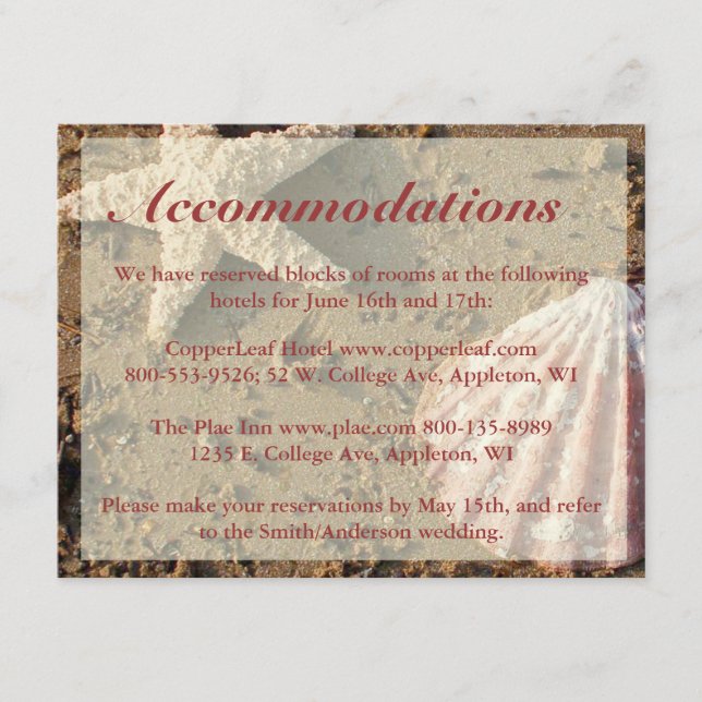 Beach Wedding Enclosure Cards - Starfish & Shell (Front)