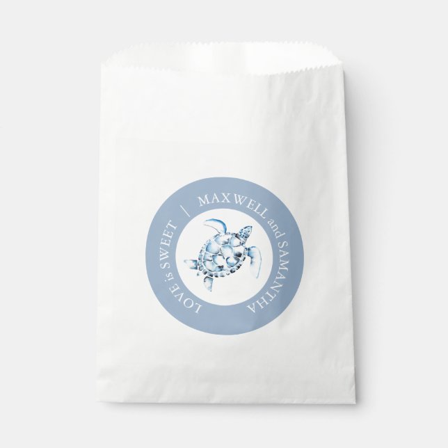 Beach Wedding Favour Bags Watercolor Sea Turtle (Front)