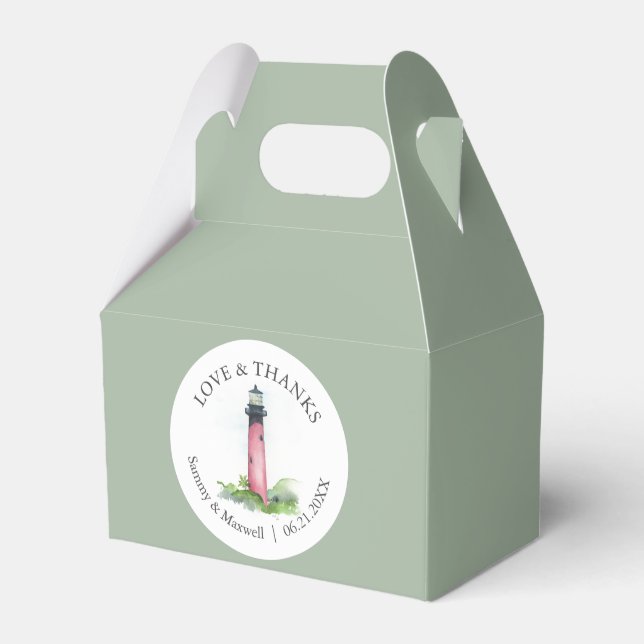 Beach Wedding Favour Boxes Watercolor Lighthouse  (Front Side)
