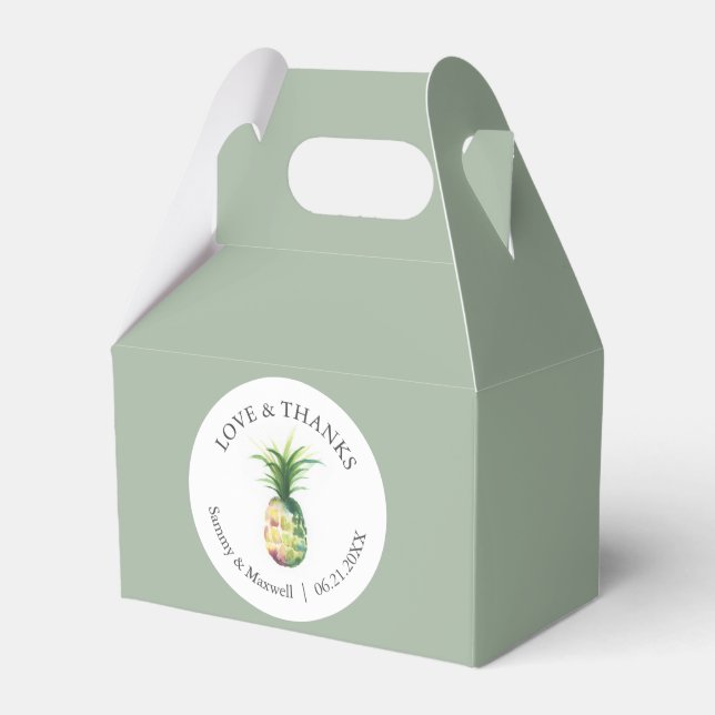 Beach Wedding Favour Boxes Watercolor Pineapple (Front Side)