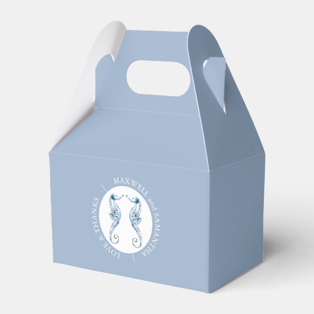 Beach Wedding Favour Boxes Watercolor Seahorses (Front Side)