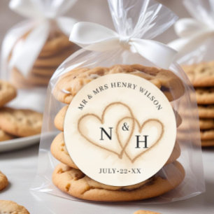 Beach Wedding Favour Stickers with Sand Hearts