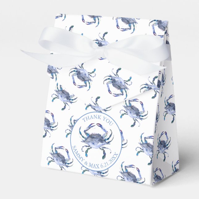 Beach Wedding Favours | Blue Crab on White Favor Box (Front Side)