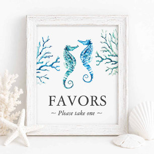 Beach Wedding Favours Sign Seahorse