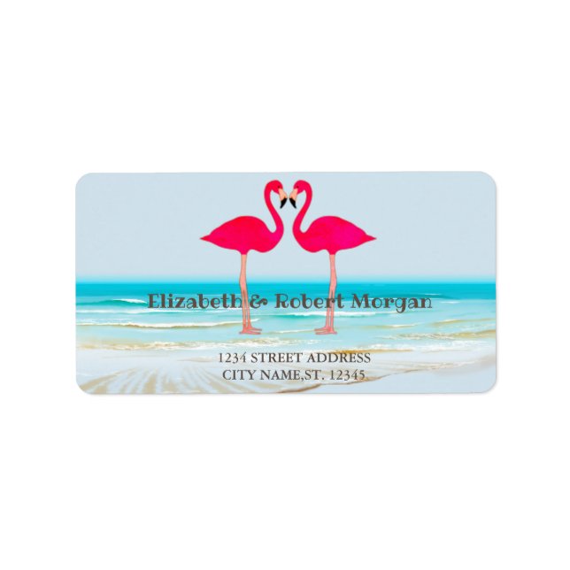 Beach Wedding,Flamingos In Love   Wedding Label (Front)