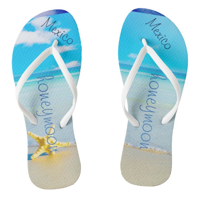 Beach Wedding | Flip Flops | Bride Name | Ocean (Footbed)