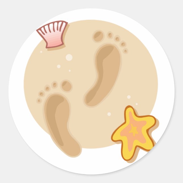 Beach Wedding Footprints Classic Round Sticker (Front)