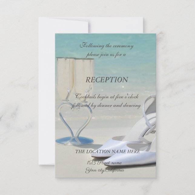 Beach  Wedding,Glass,High Heels   Reception Invitation (Front)