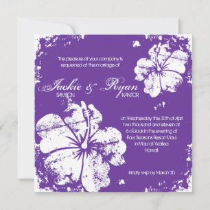Beach Wedding Grunge Hibiscus Purple Invitation