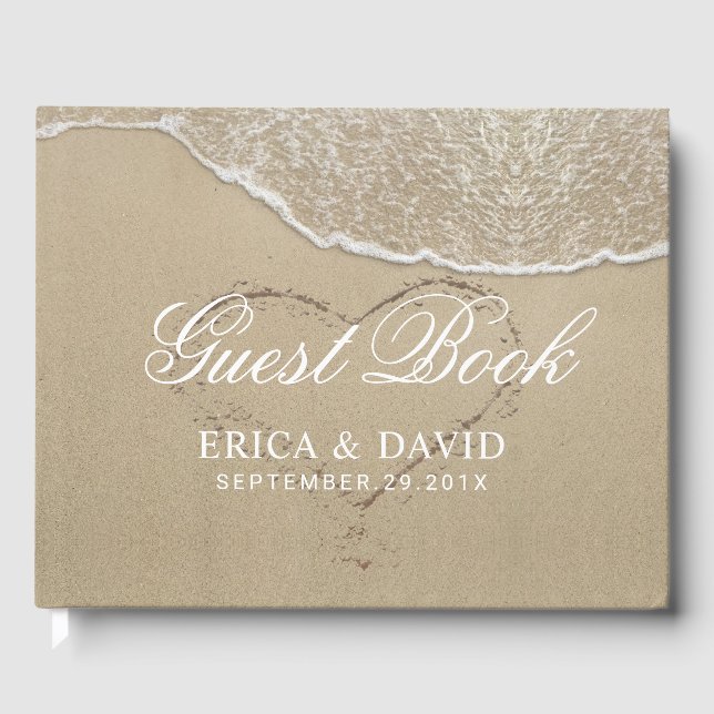 Beach Wedding Heart in the Sand Elegant Guest Book (Front)