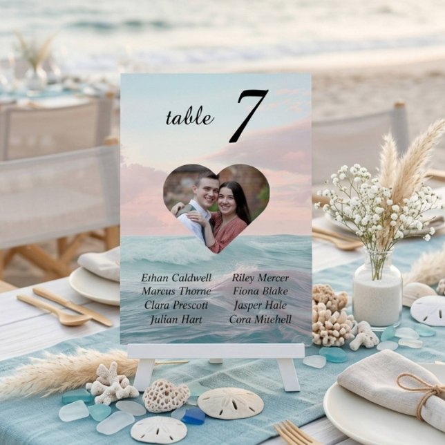 Beach Wedding Heart Photo Table Number (Creator Uploaded)