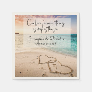 Beach Wedding Hearts in Sand Personalized Napkin