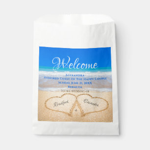 Beach Wedding Hearts in Sand Welcome Favour Bag