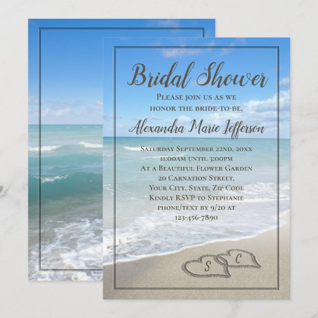Beach Wedding Hearts in the Sand Bridal Shower Invitation (Front/Back)