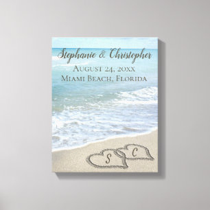 Beach Wedding Hearts in the Sand Elegant Canvas Print