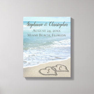 Beach Wedding Hearts in the Sand Elegant Canvas Print