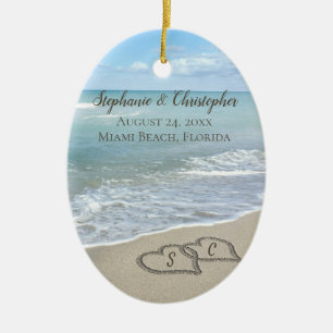 Beach Wedding Hearts in the Sand Elegant Ceramic Ornament