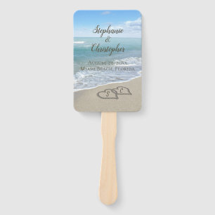 Beach Wedding Hearts in the Sand Elegant Hand Fan