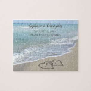 Beach Wedding Hearts in the Sand Elegant Jigsaw Puzzle