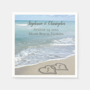 Beach Wedding Hearts in the Sand Elegant Napkin