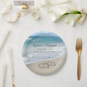 Beach Wedding Hearts in the Sand Elegant Paper Plate