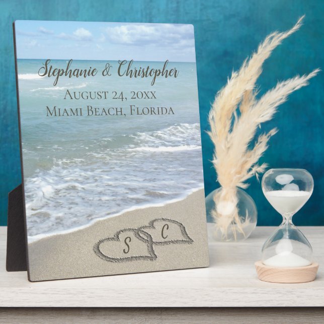 Beach Wedding Hearts in the Sand Elegant Plaque (Side)
