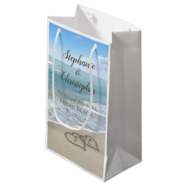 Beach Wedding Hearts in the Sand Elegant Small Gift Bag (Front Angled)