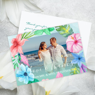 Beach wedding hibiscus tropical PHOTO thank you Card