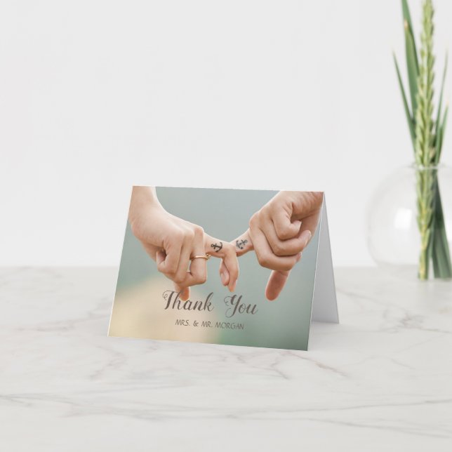 Beach  Wedding, Hold Hands Thank You Card (Front)